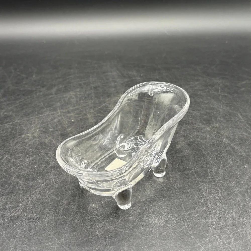 Abbott Clear Glass Bathtub Dish Clawfoot Soap Jewelry Trinket Holder 5.5 Inch